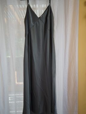 a new day Charcoal Sage Green Satin Slip Maxi Dress